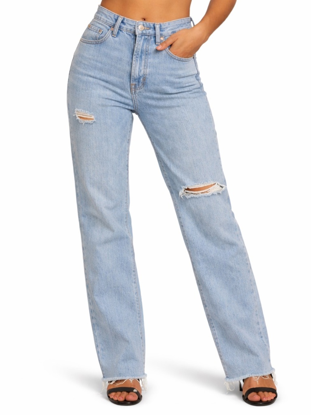 Madewell Light Blue Distressed Straight-Leg Jeans